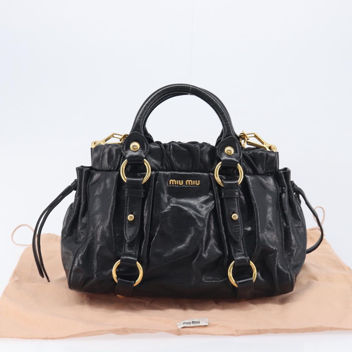 Miu Miu Hand Bag Vittero Dino Leather 2way Black Gold Auth 210529V