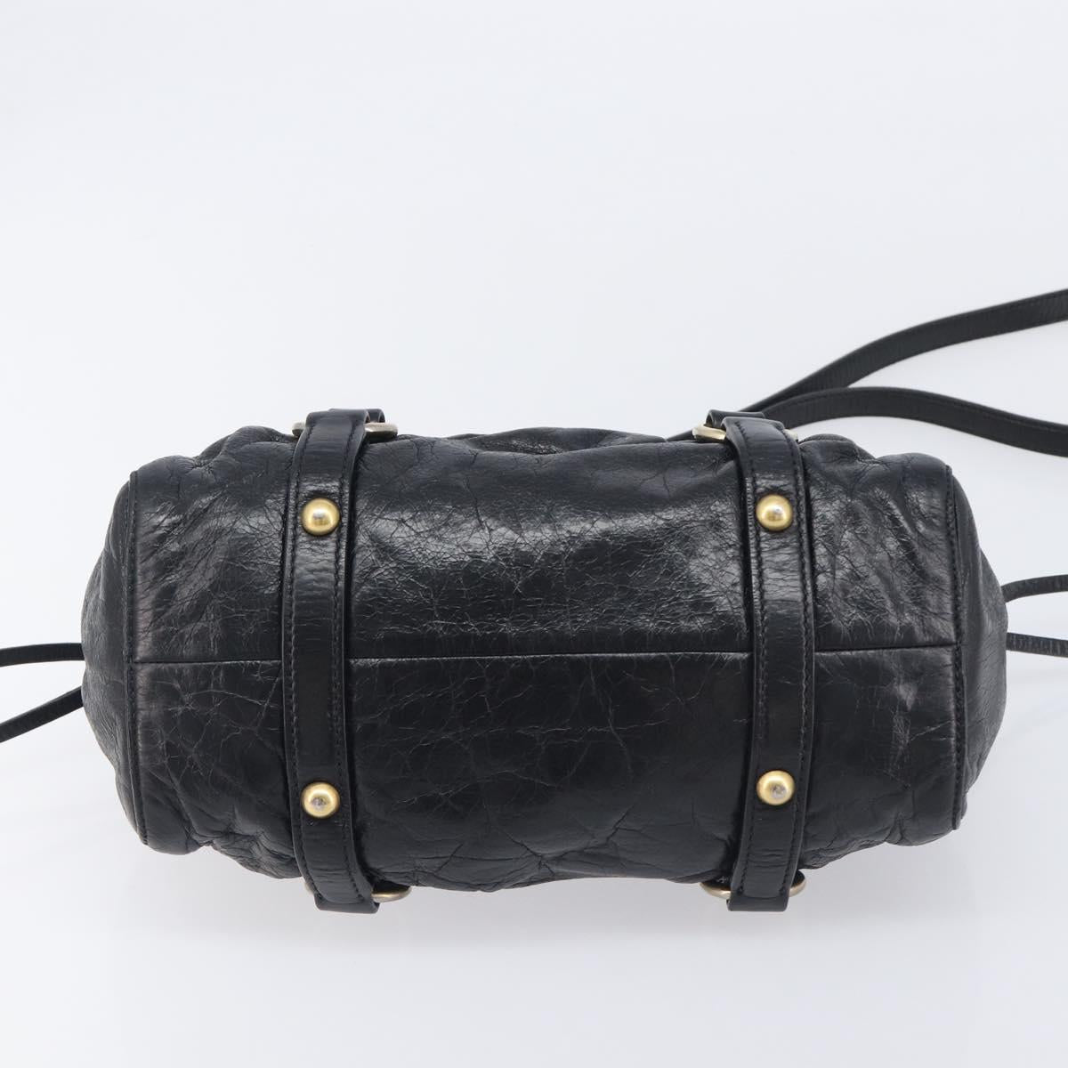 Miu Miu Hand Bag Vittero Dino Leather 2way Black Gold Auth 210530V