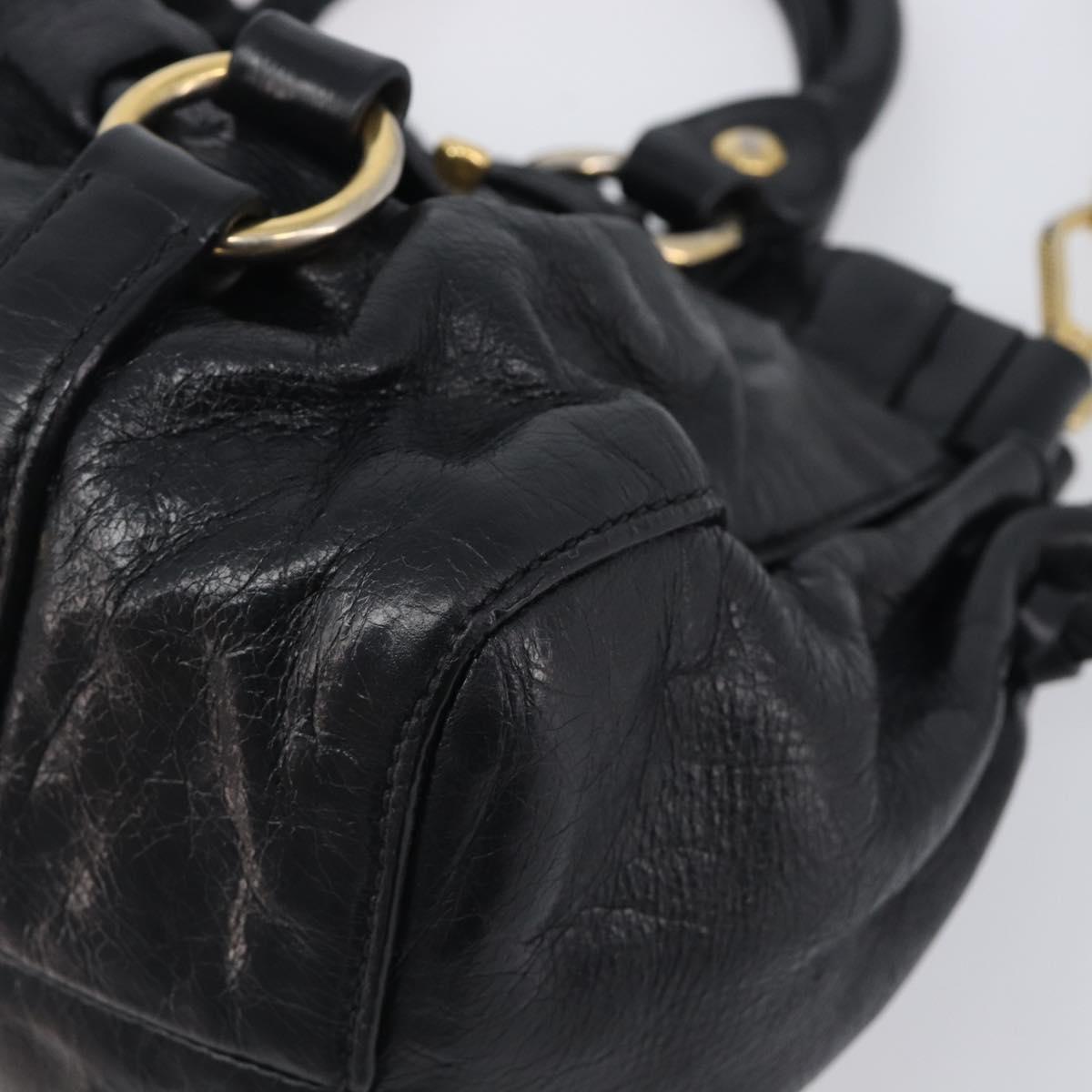 Miu Miu Hand Bag Vittero Dino Leather 2way Black Gold Auth 210530V