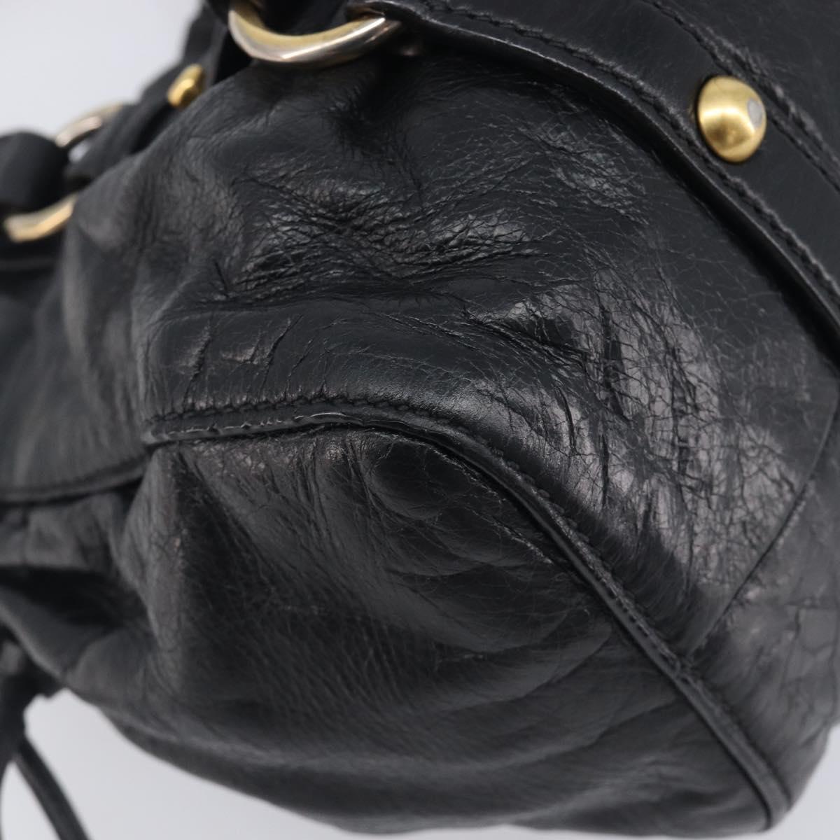 Miu Miu Hand Bag Vittero Dino Leather 2way Black Gold Auth 210530V