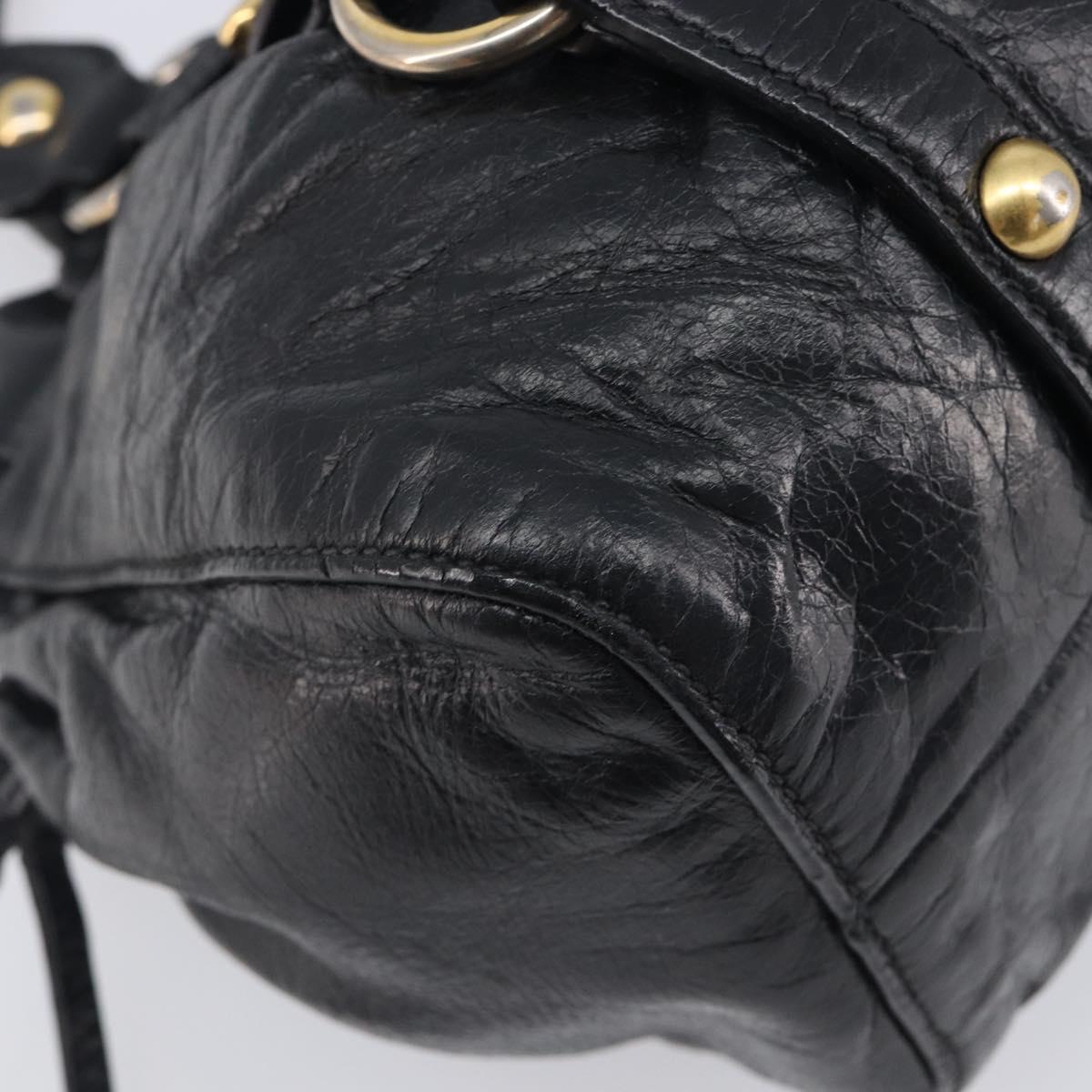 Miu Miu Hand Bag Vittero Dino Leather 2way Black Gold Auth 210530V