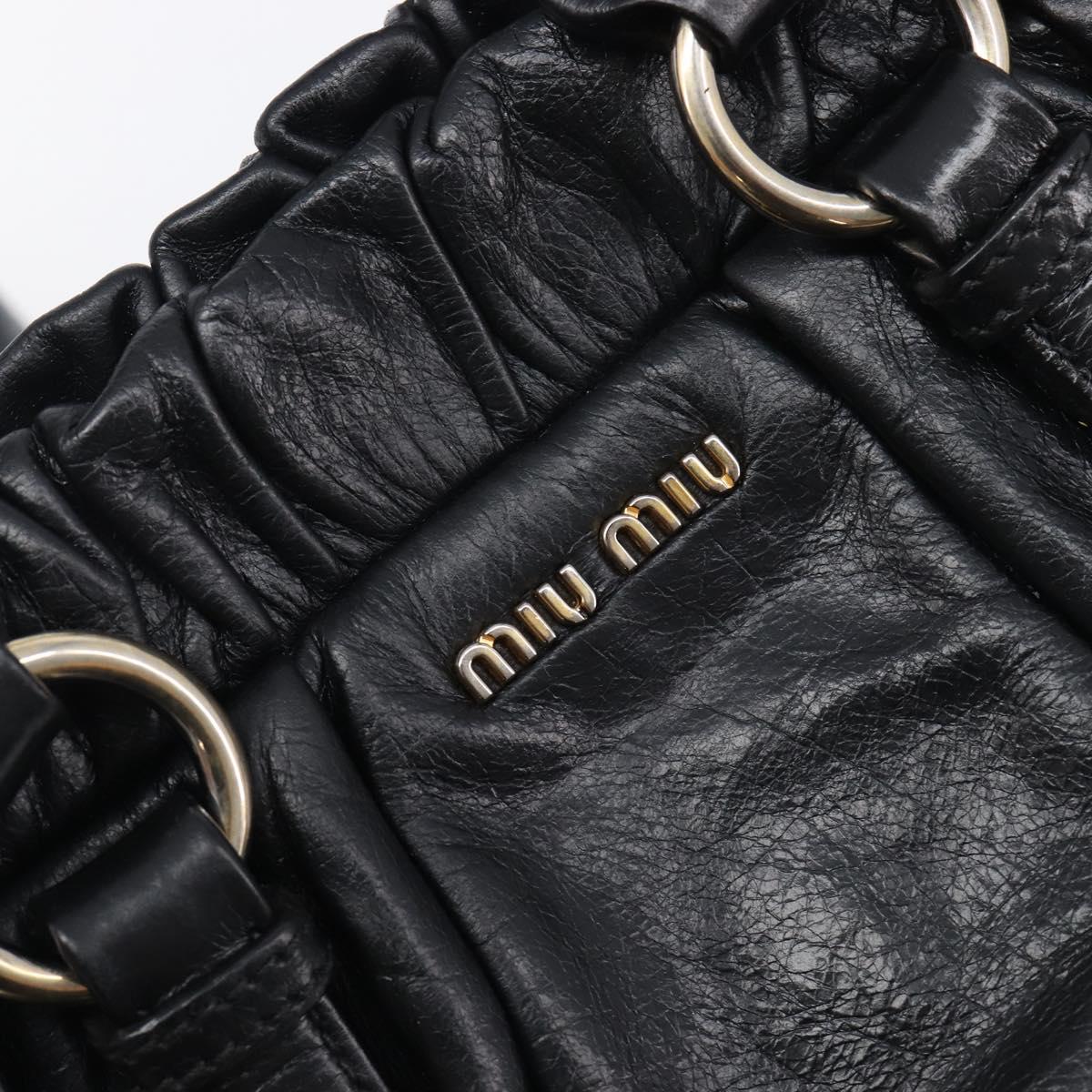 Miu Miu Hand Bag Vittero Dino Leather 2way Black Gold Auth 210530V