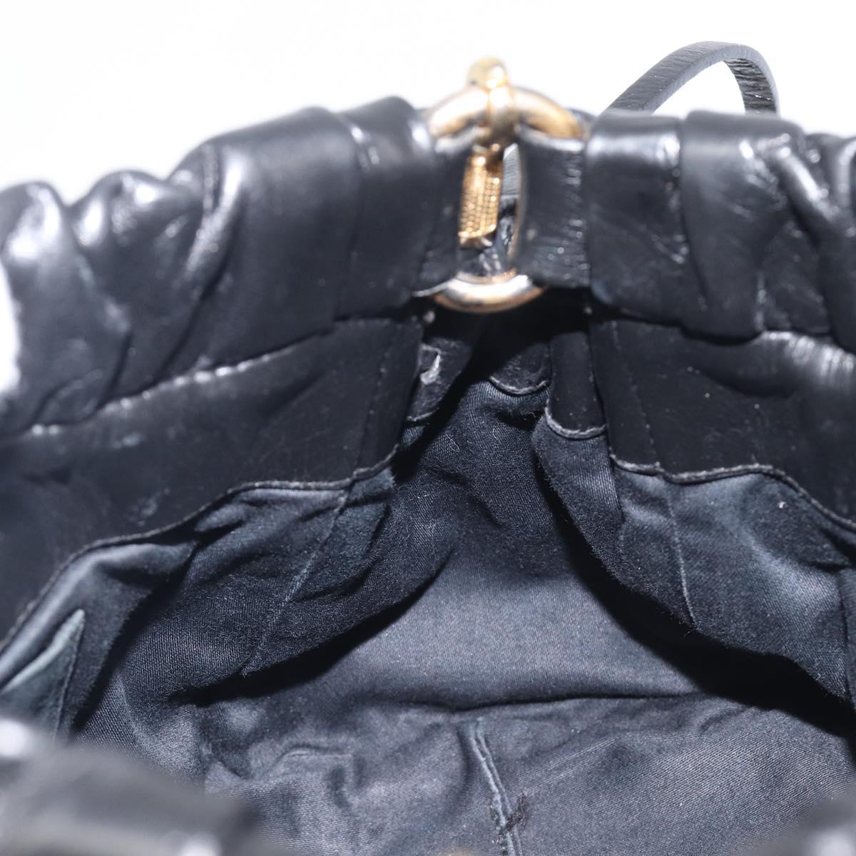 Miu Miu Hand Bag Vittero Dino Leather 2way Black Gold Auth 210530V
