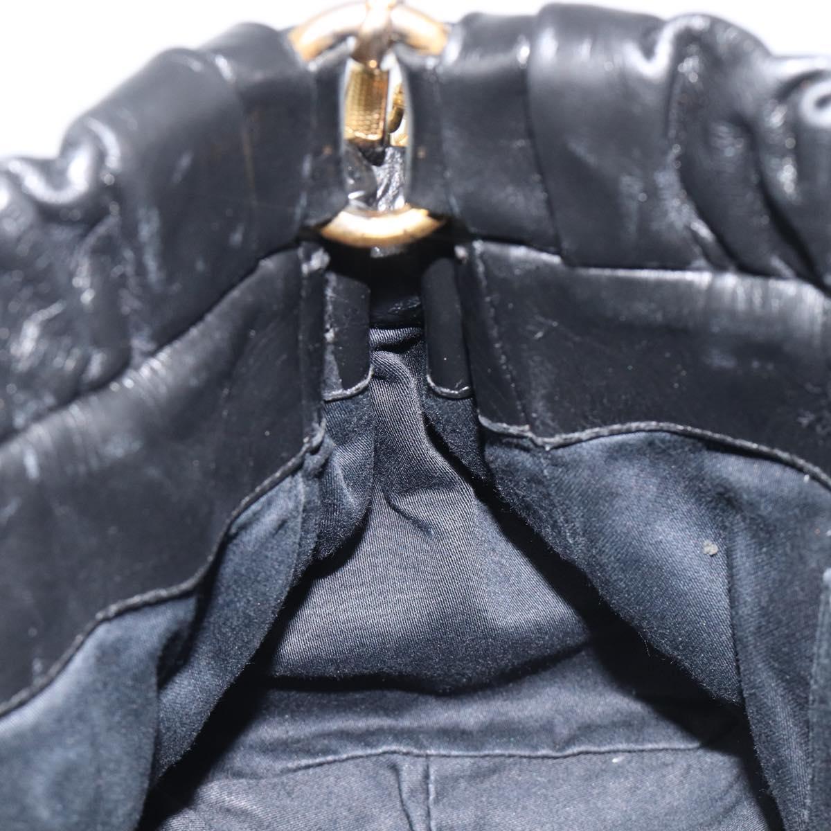 Miu Miu Hand Bag Vittero Dino Leather 2way Black Gold Auth 210530V