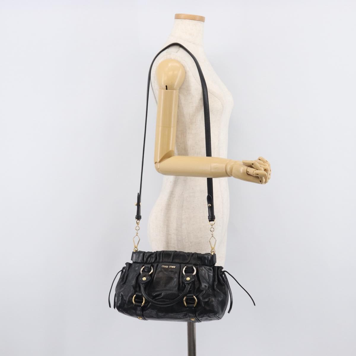 Miu Miu Hand Bag Vittero Dino Leather 2way Black Gold Auth 210530V