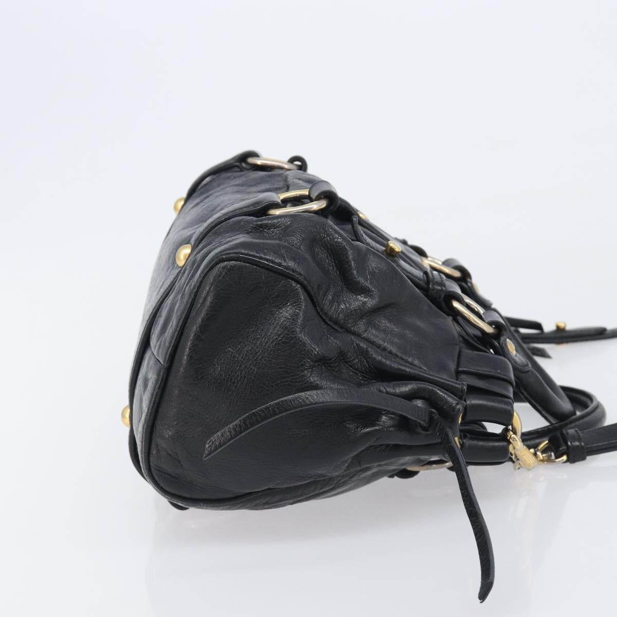 Miu Miu Hand Bag Vittero Dino Leather 2way Black Gold Auth 210530V