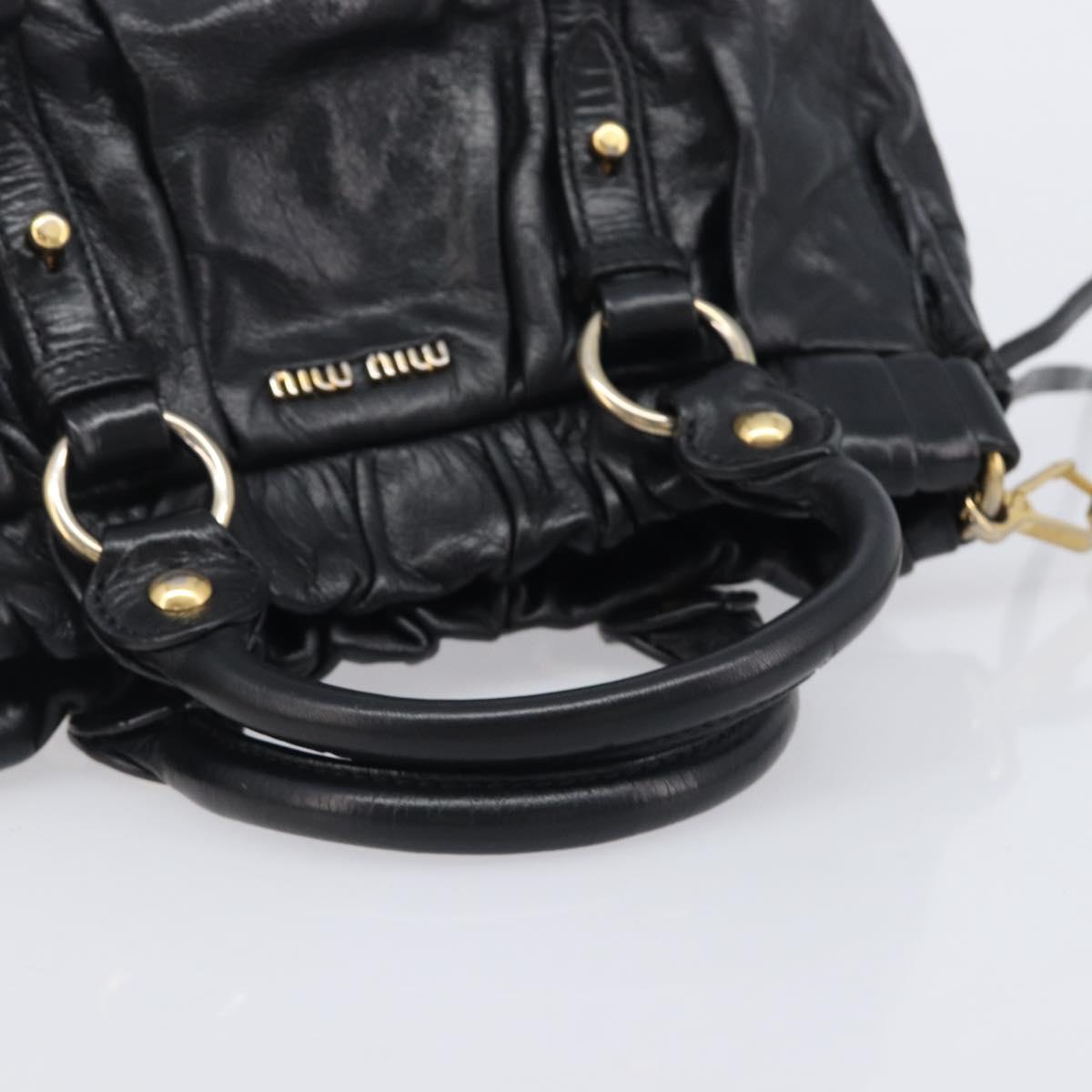 Miu Miu Hand Bag Vittero Dino Leather 2way Black Gold Auth 210530V