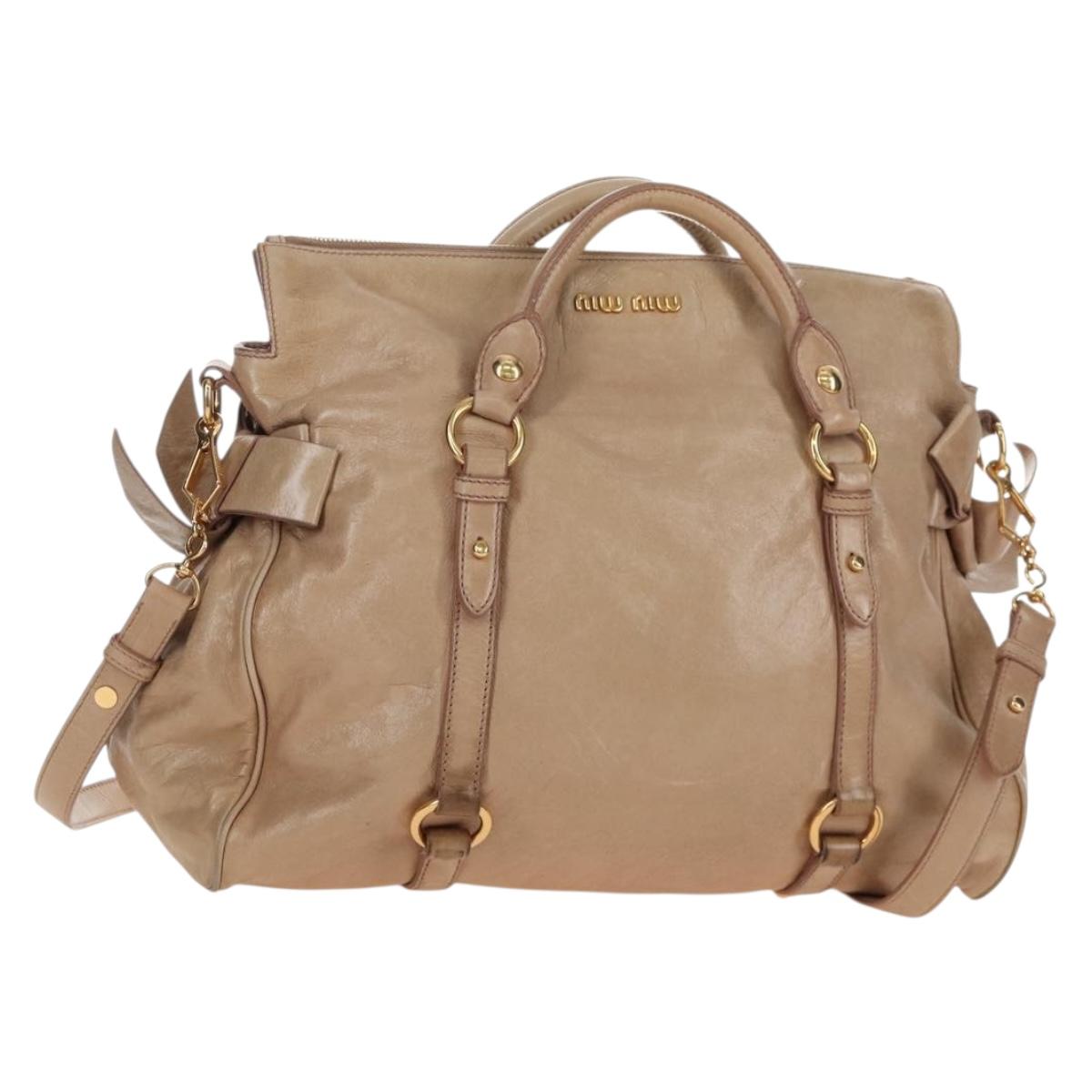 Miu Miu Hand Bag Vitello Lux Leather 2way Beige Gold Auth 210531V