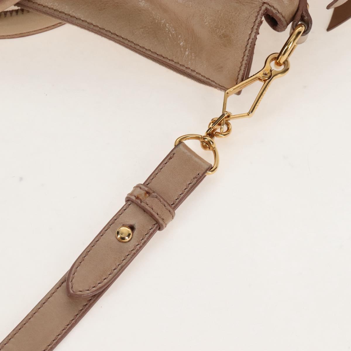 Miu Miu Hand Bag Vitello Lux Leather 2way Beige Gold Auth 210531V