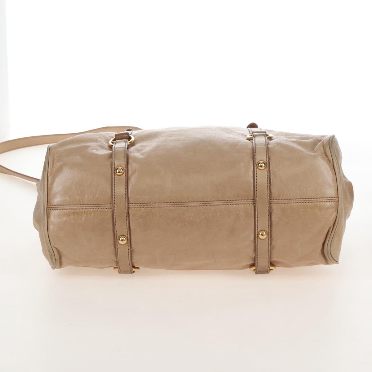 Miu Miu Hand Bag Vitello Lux Leather 2way Beige Gold Auth 210531V