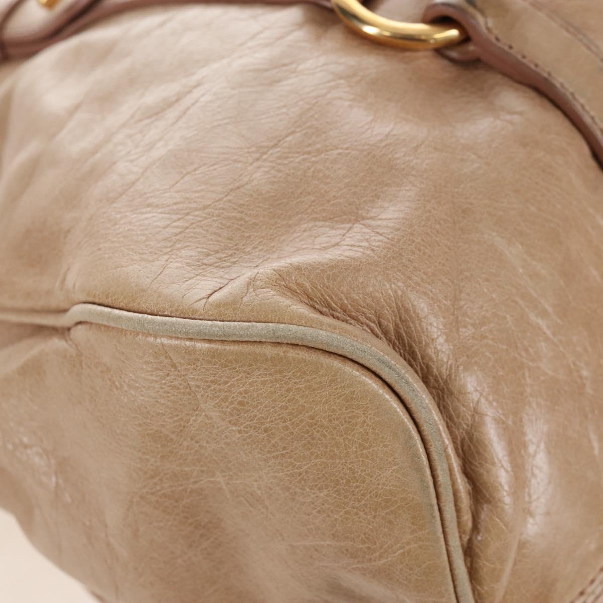Miu Miu Hand Bag Vitello Lux Leather 2way Beige Gold Auth 210531V