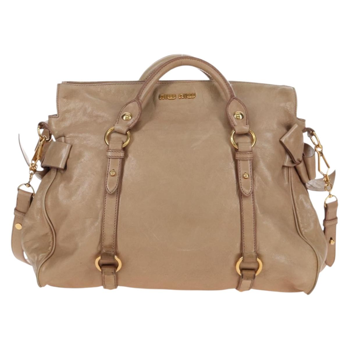 Miu Miu Hand Bag Vitello Lux Leather 2way Beige Gold Auth 210531V