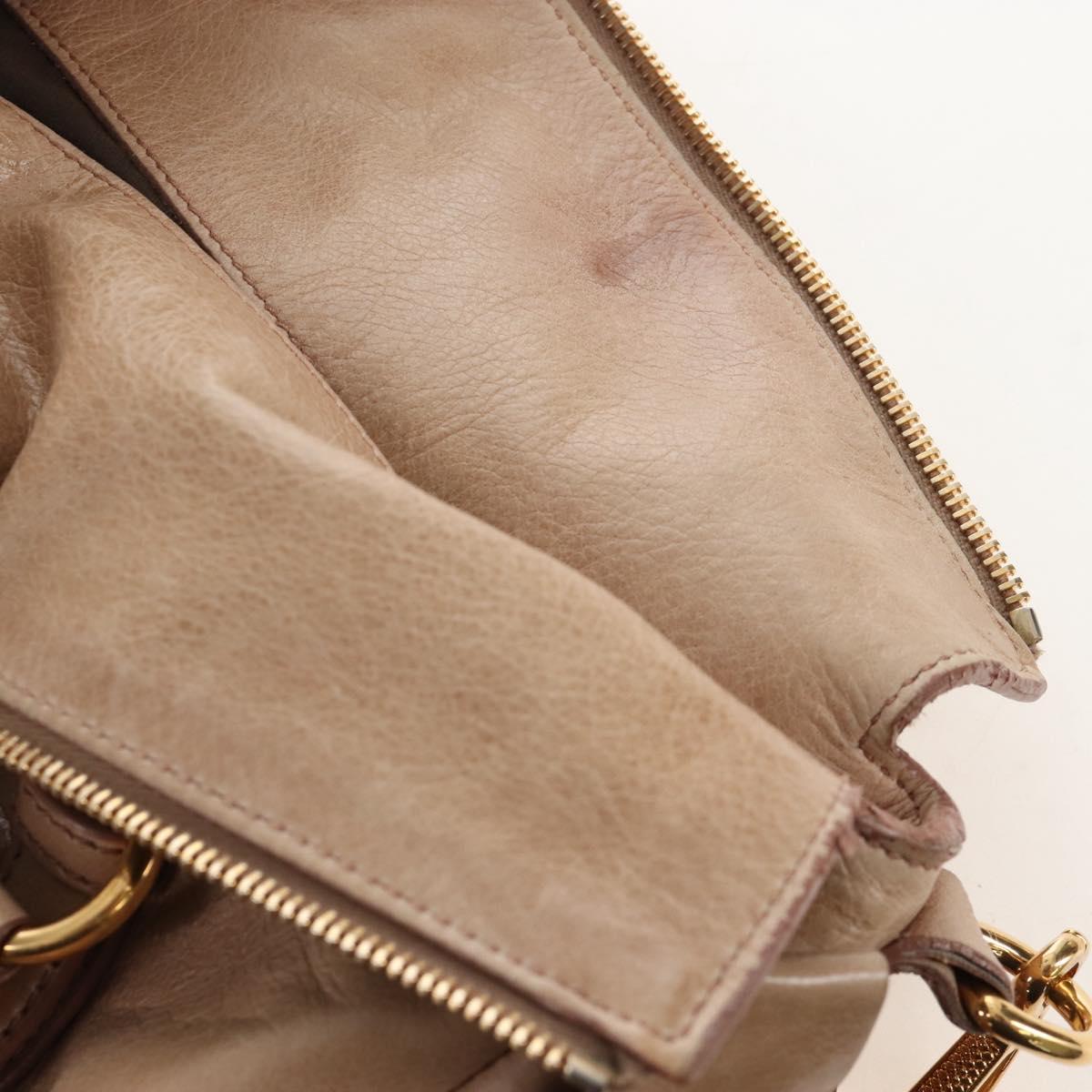 Miu Miu Hand Bag Vitello Lux Leather 2way Beige Gold Auth 210531V