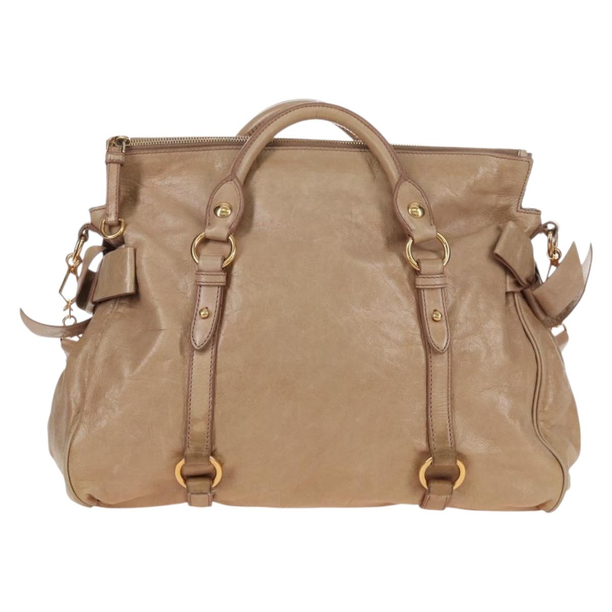Miu Miu Hand Bag Vitello Lux Leather 2way Beige Gold Auth 210531V