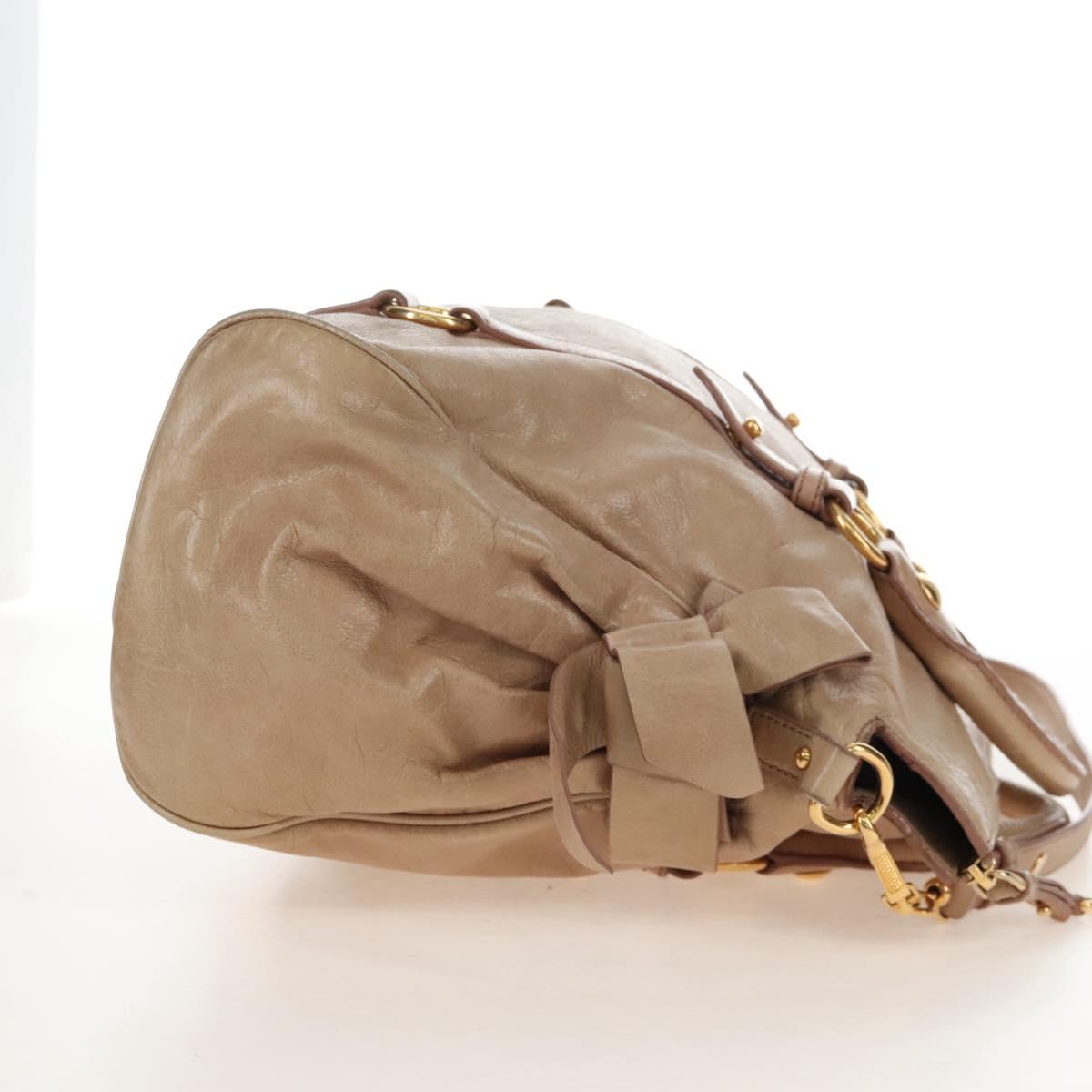 Miu Miu Hand Bag Vitello Lux Leather 2way Beige Gold Auth 210531V