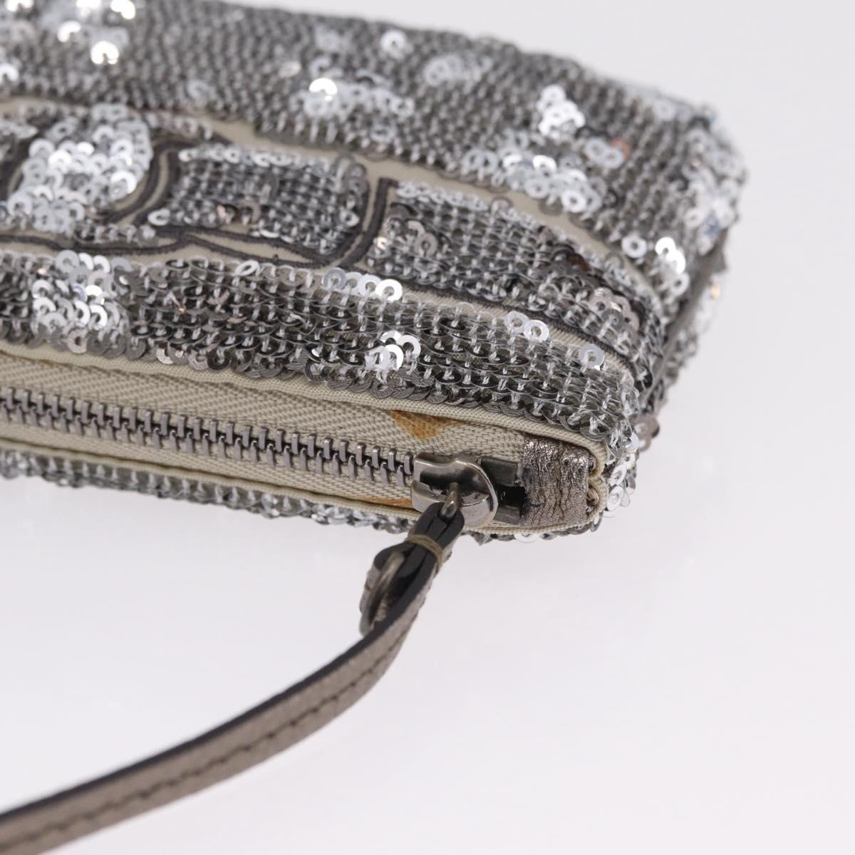 Salvatore Ferragamo Mini Pouch Sequin Silver Auth 210533A