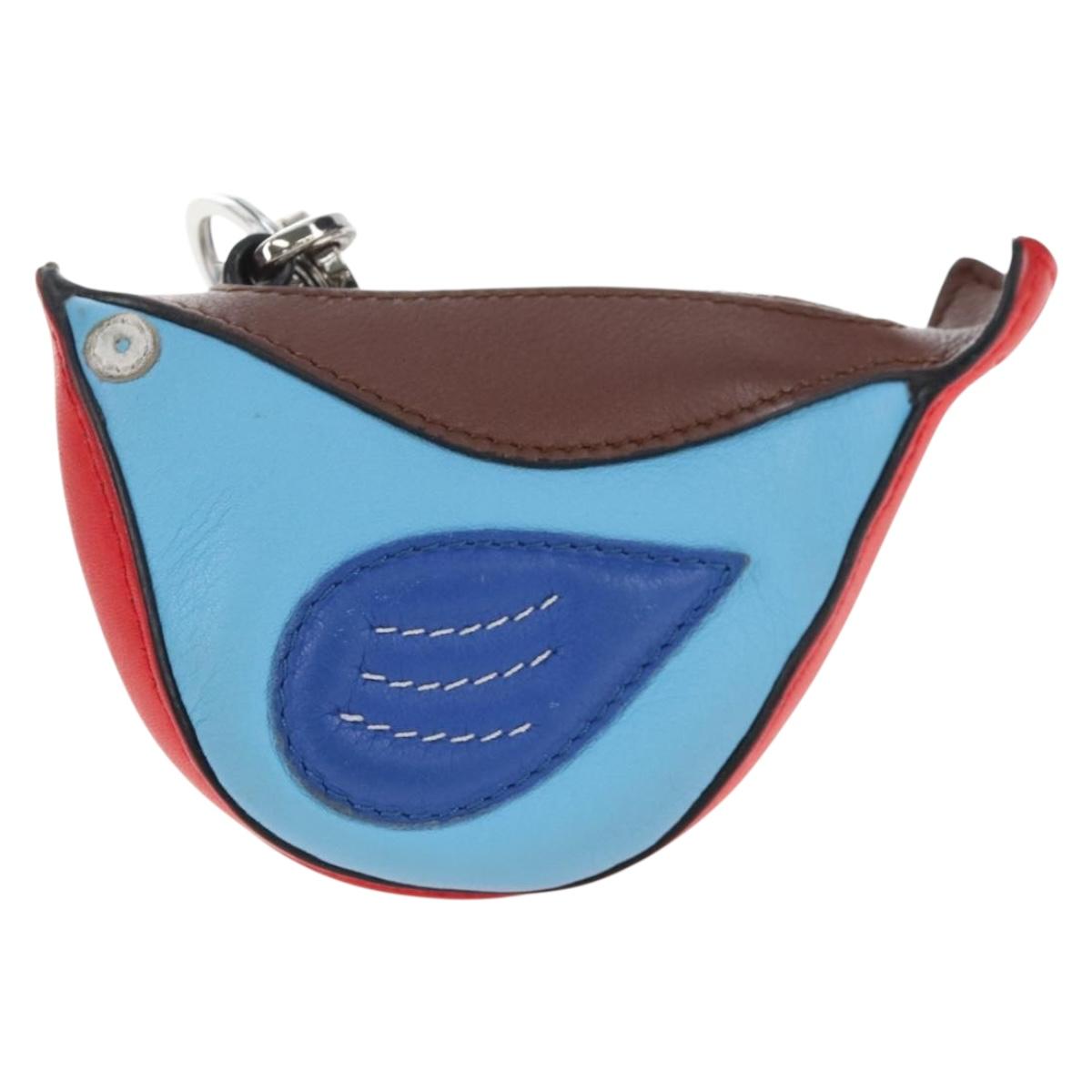 LOEWE Coin Purse Leather Light Blue Silver Auth 210536V