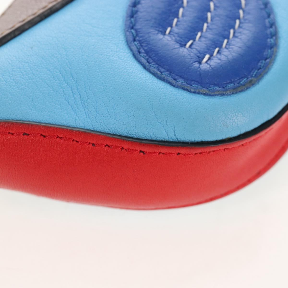 LOEWE Coin Purse Leather Light Blue Silver Auth 210536V