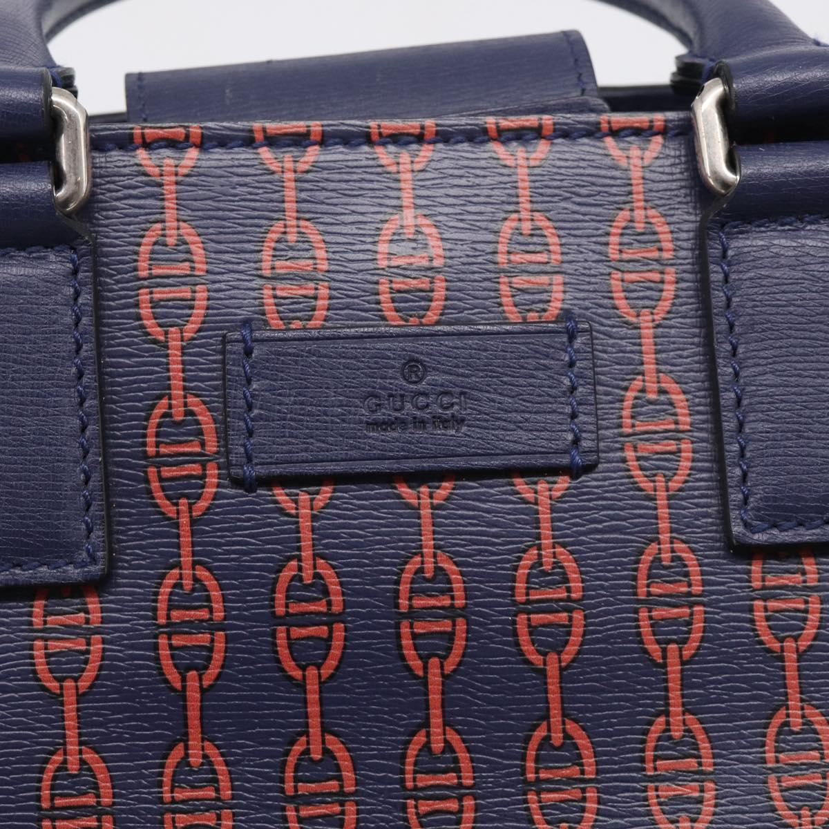 GUCCI Hand Bag Leather 2way Navy Silver Auth 210600M