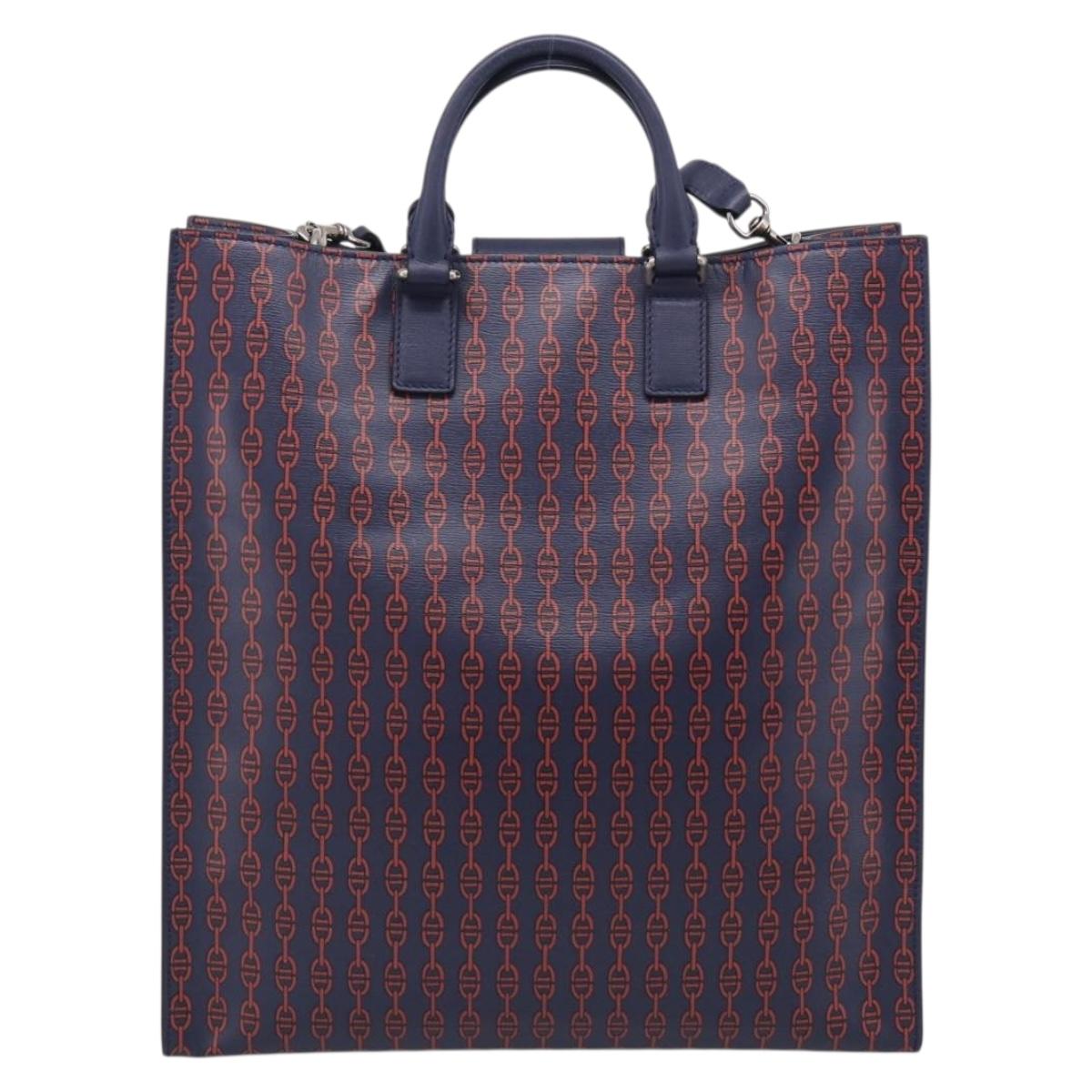 GUCCI Hand Bag Leather 2way Navy Silver Auth 210600M