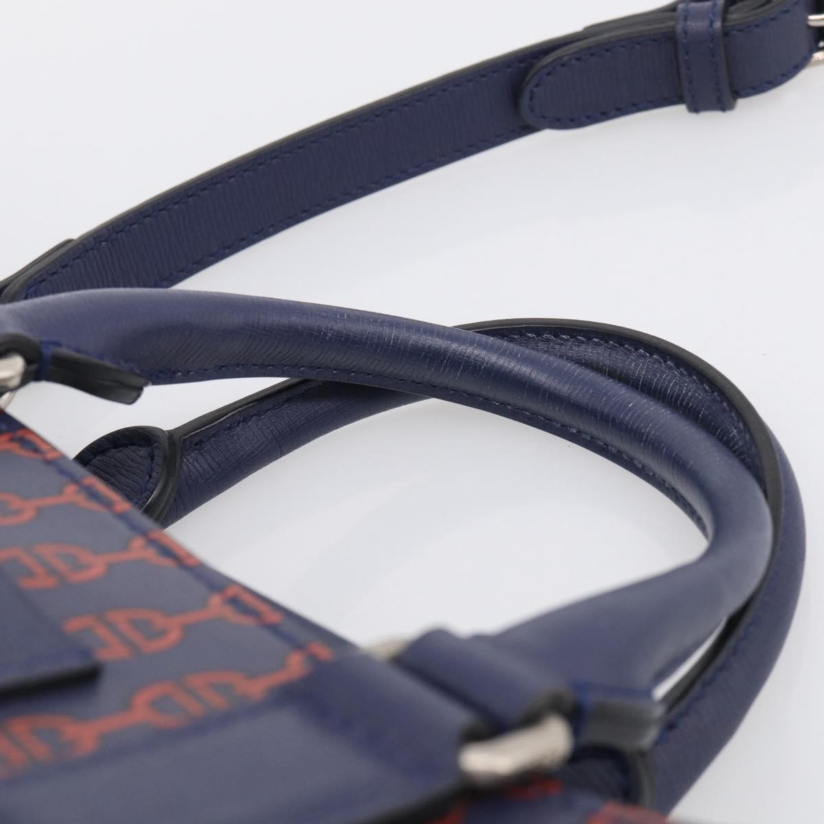 GUCCI Hand Bag Leather 2way Navy Silver Auth 210600M