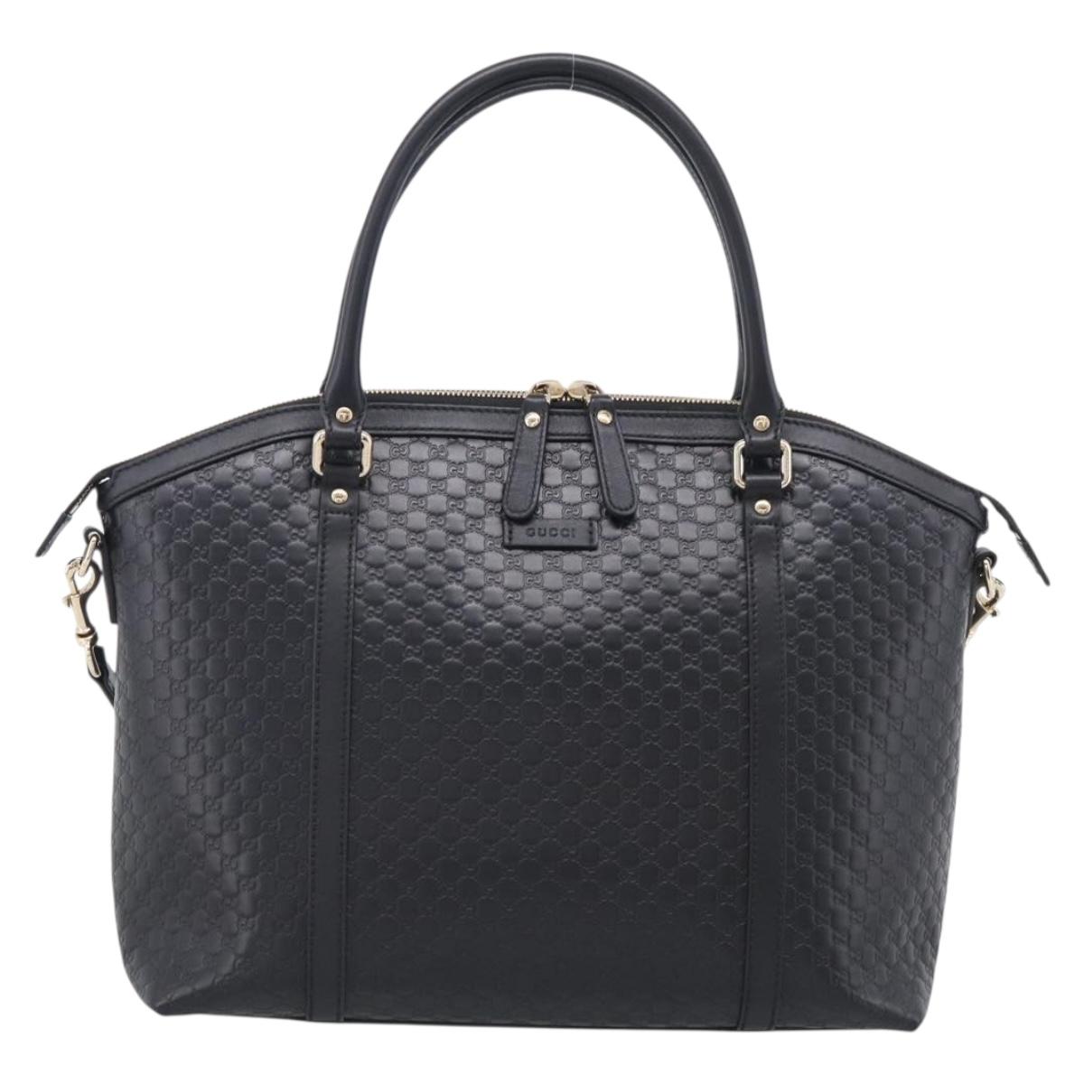 GUCCI Micro GG Canvas Guccissima Bag Leather 2way Black Gold 449657 Auth 210602V