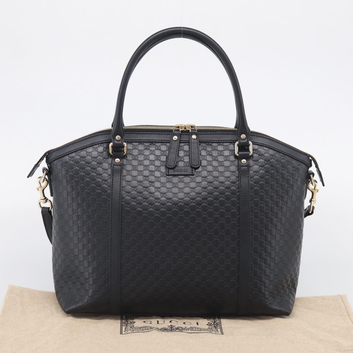 GUCCI Micro GG Canvas Guccissima Bag Leather 2way Black Gold 449657 Auth 210602V