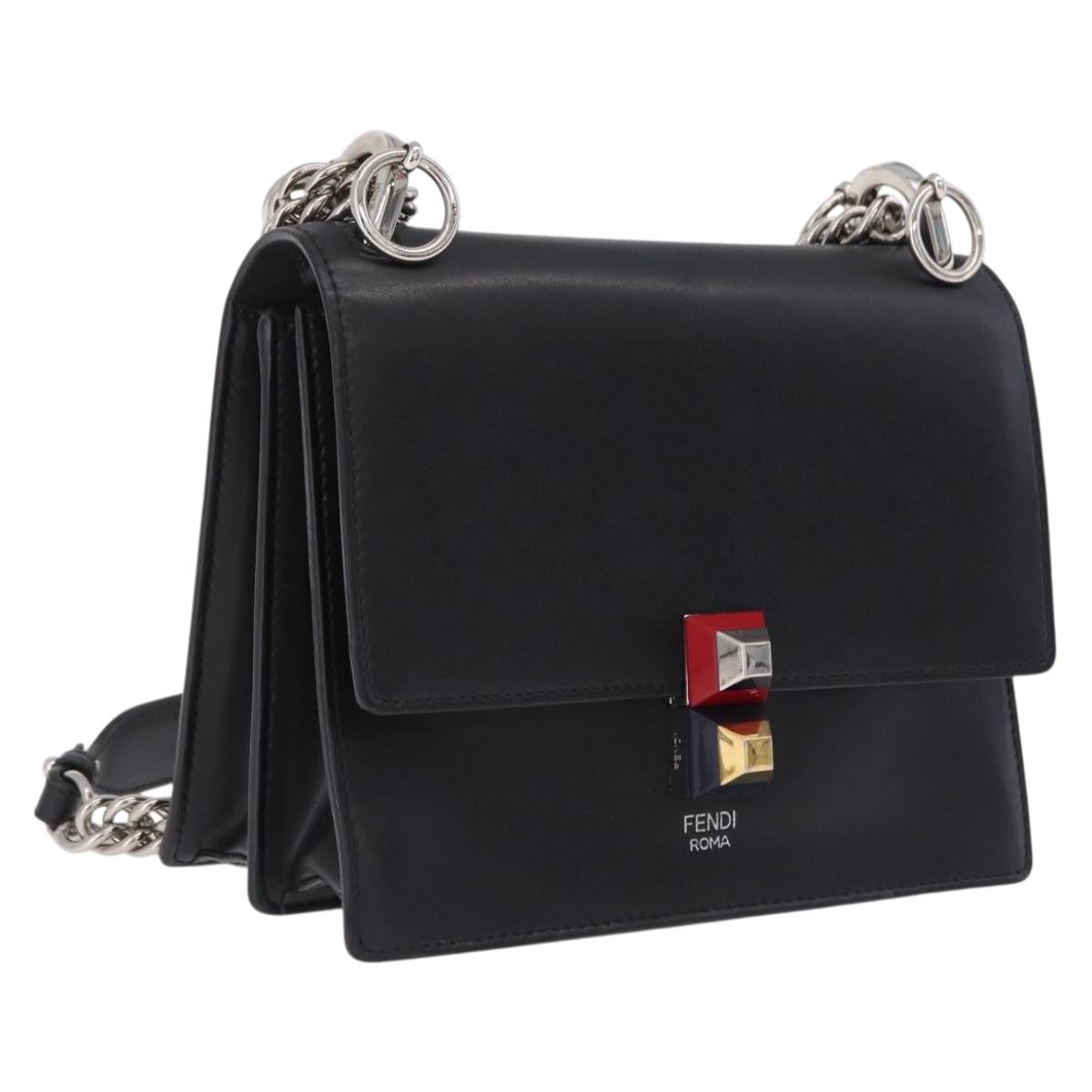 FENDI Canay Chain Shoulder Bag Leather Black Silver 8M0381 Auth 210607A