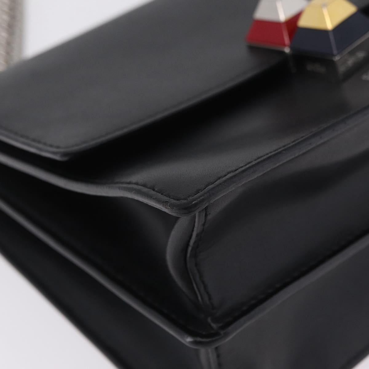 FENDI Canay Chain Shoulder Bag Leather Black Silver 8M0381 Auth 210607A