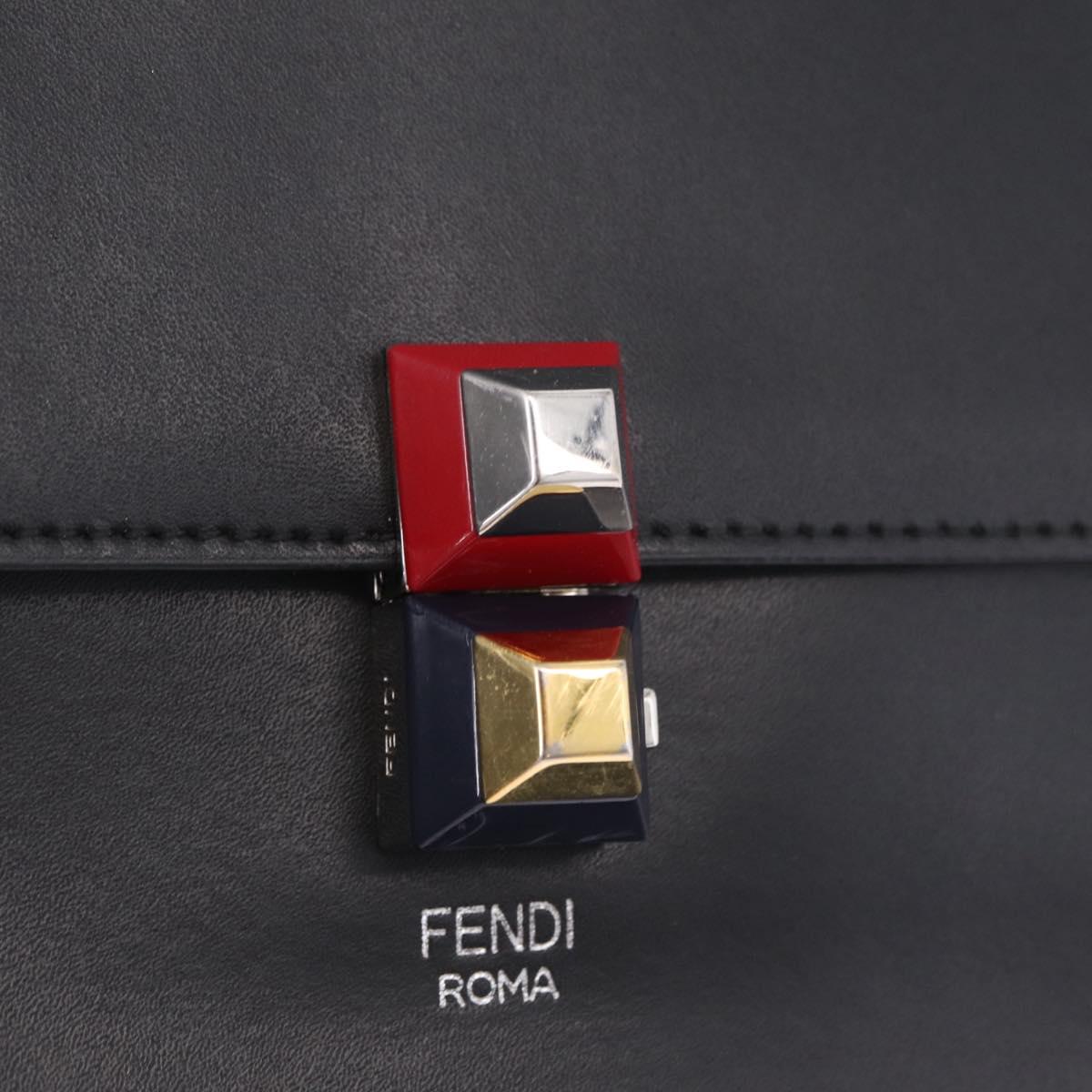 FENDI Canay Chain Shoulder Bag Leather Black Silver 8M0381 Auth 210607A