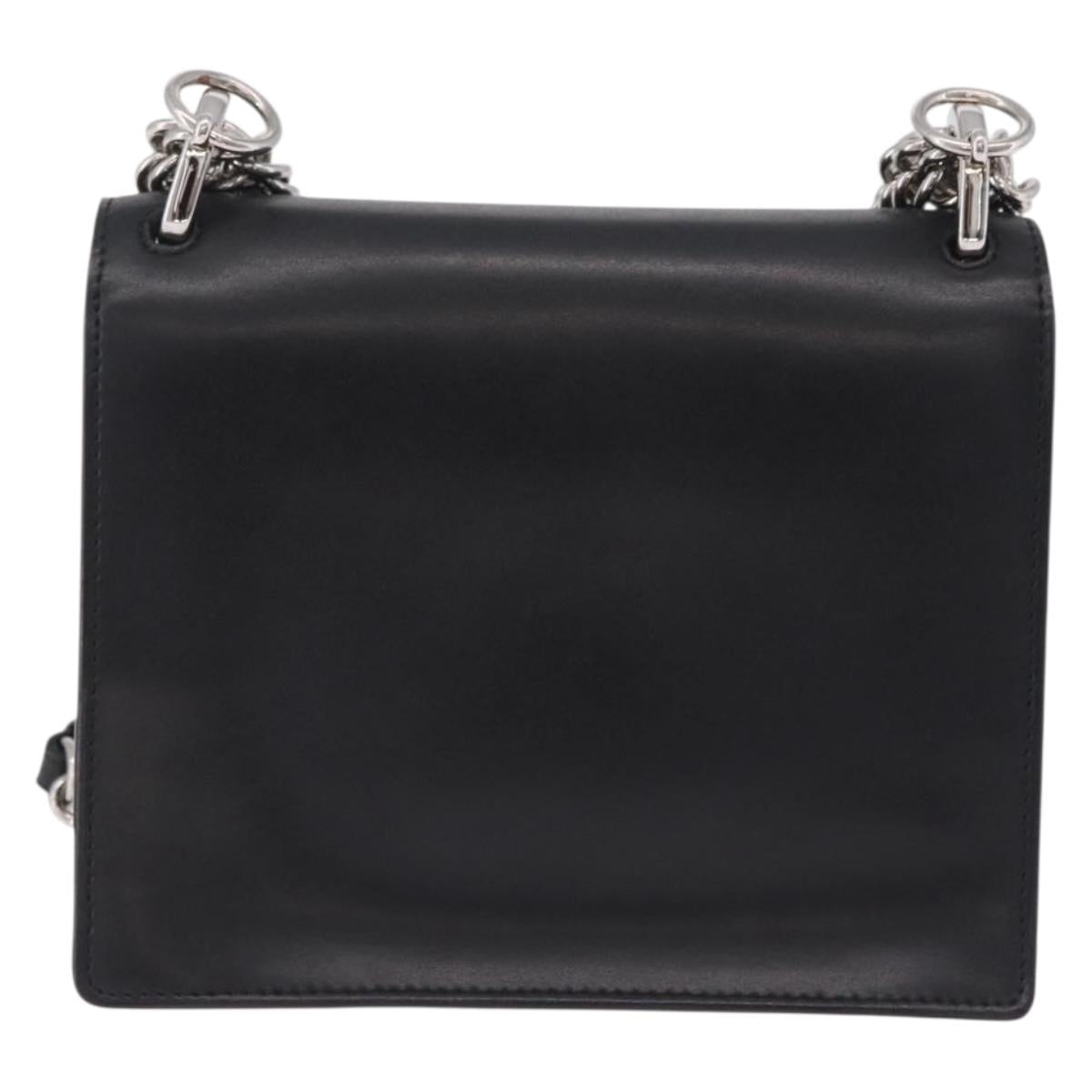 FENDI Canay Chain Shoulder Bag Leather Black Silver 8M0381 Auth 210607A