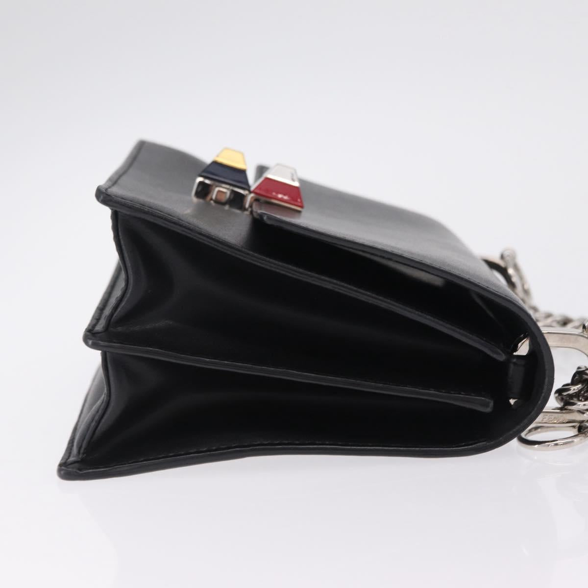 FENDI Canay Chain Shoulder Bag Leather Black Silver 8M0381 Auth 210607A