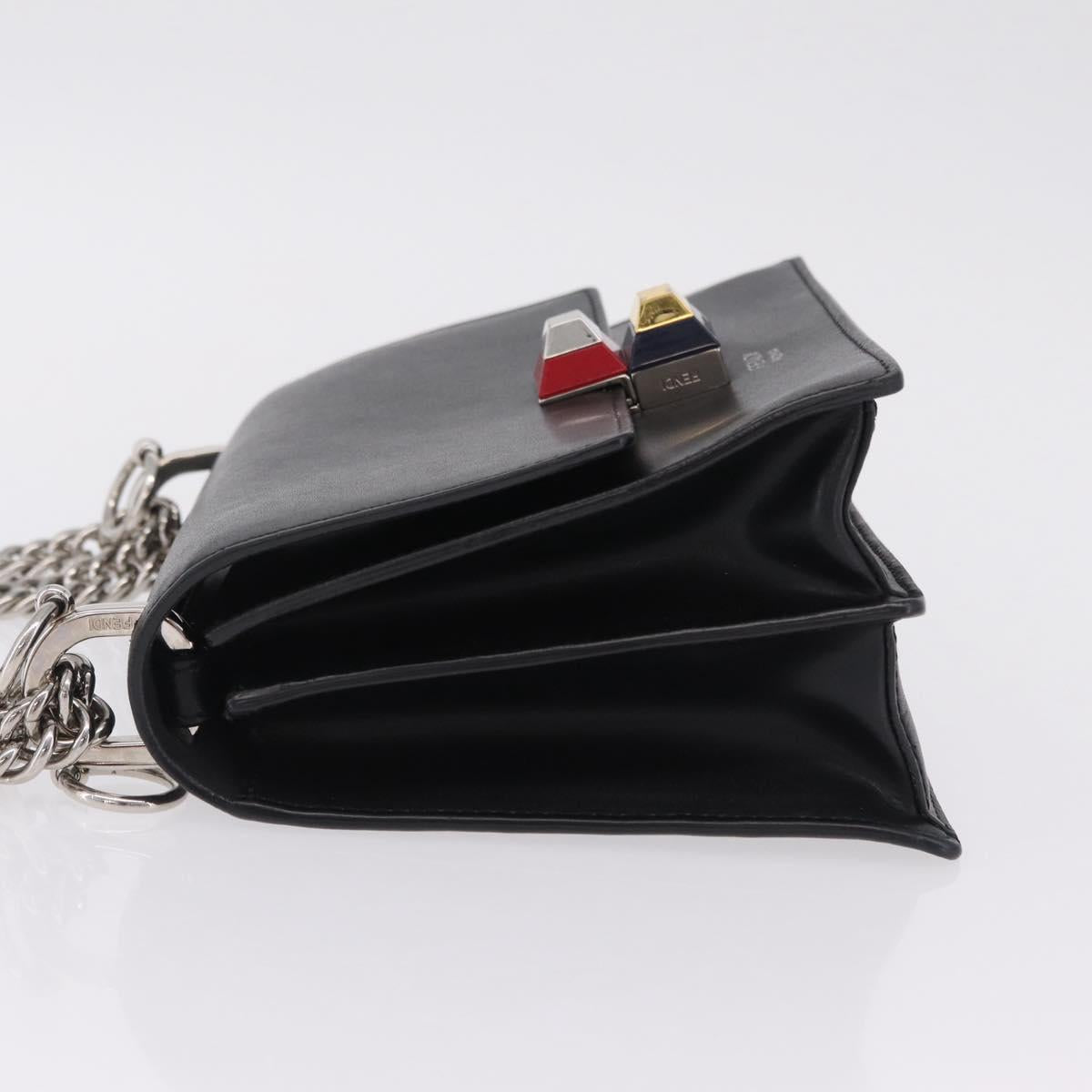 FENDI Canay Chain Shoulder Bag Leather Black Silver 8M0381 Auth 210607A