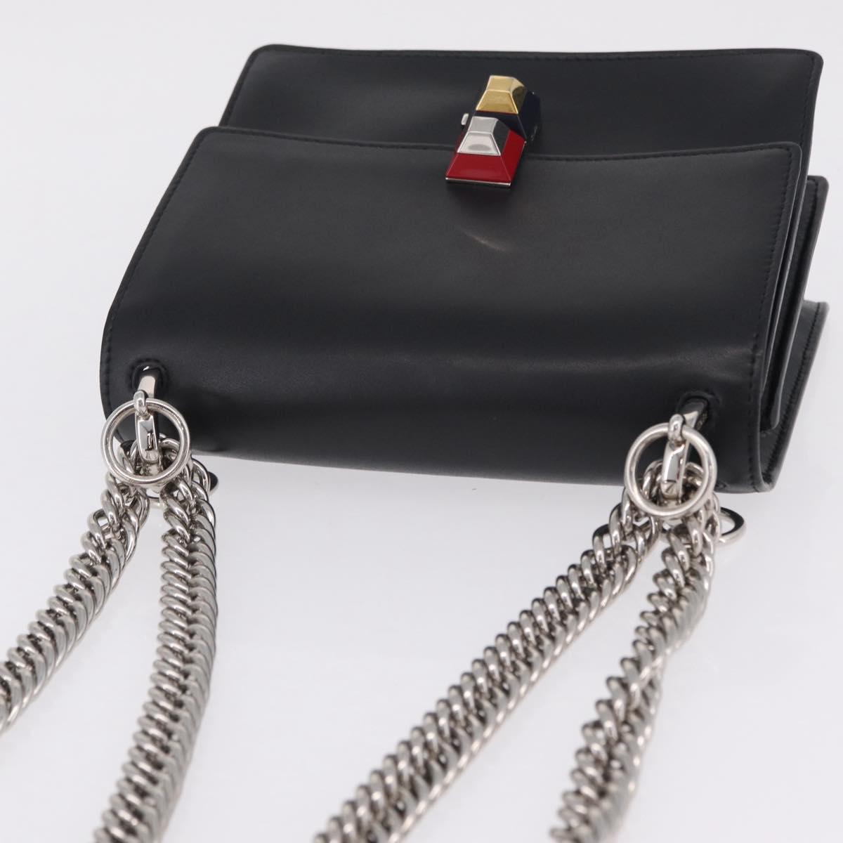 FENDI Canay Chain Shoulder Bag Leather Black Silver 8M0381 Auth 210607A