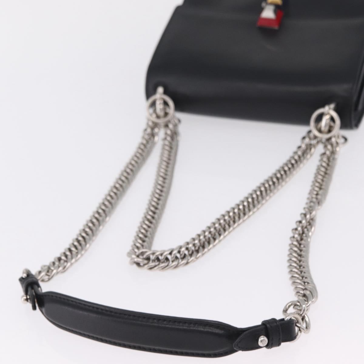 FENDI Canay Chain Shoulder Bag Leather Black Silver 8M0381 Auth 210607A