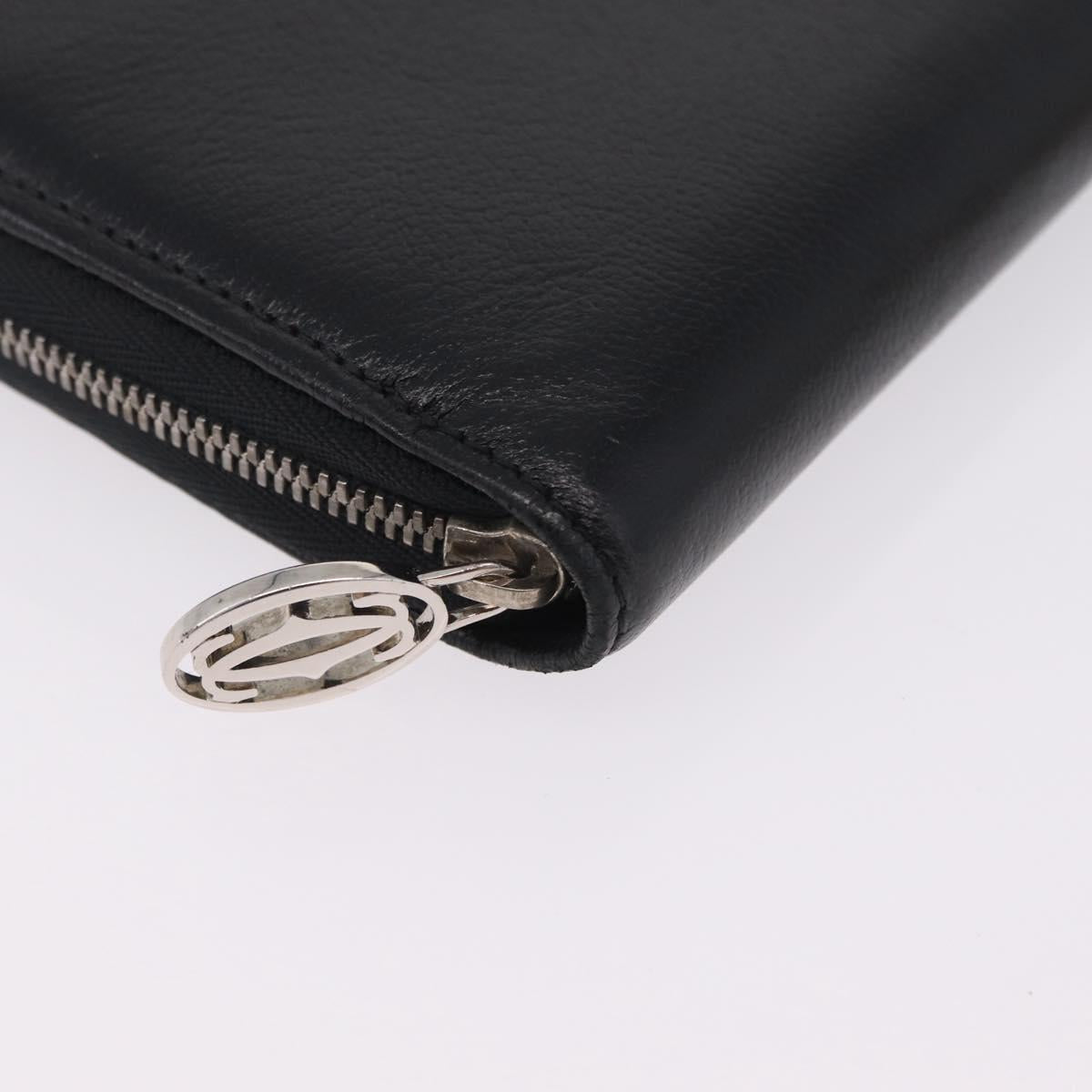 Cartier Marcello Long Wallet Leather Black Silver Auth 210609V