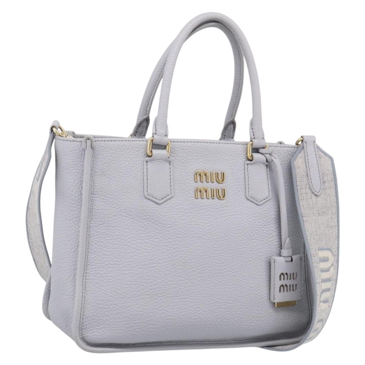 Miu Miu Hand Bag Vittero Dino Leather 2way Light Blue Gold Auth 210614M