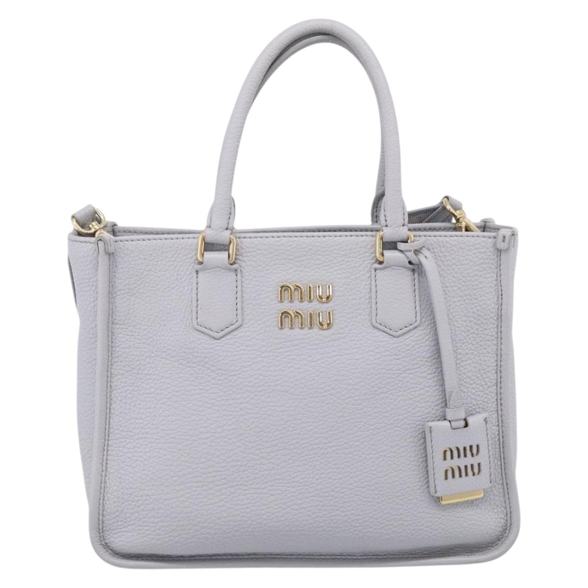 Miu Miu Hand Bag Vittero Dino Leather 2way Light Blue Gold Auth 210614M