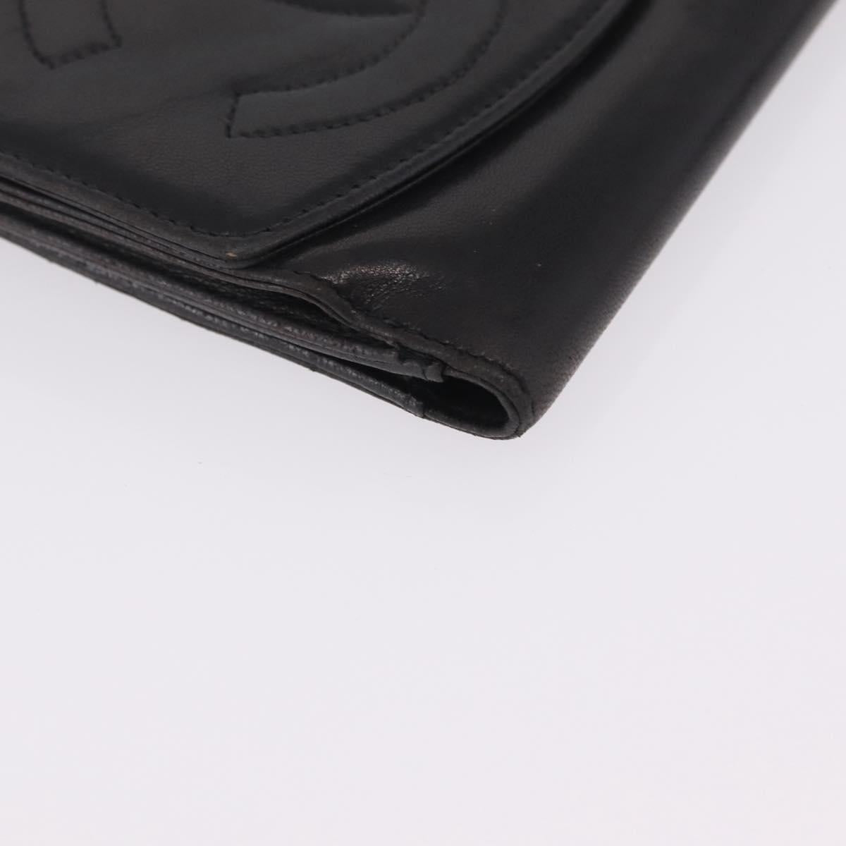CHANEL COCO Mark Wallet Leather Black Gold CC Auth 210616