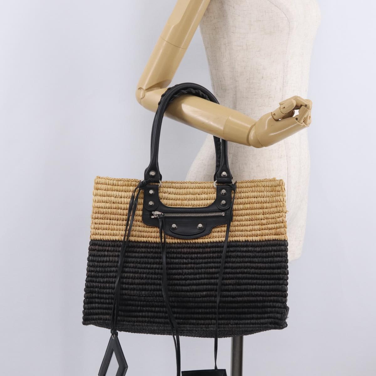 Balenciaga Hand Bag Raffia Beige Silver 339560 Auth 210621M