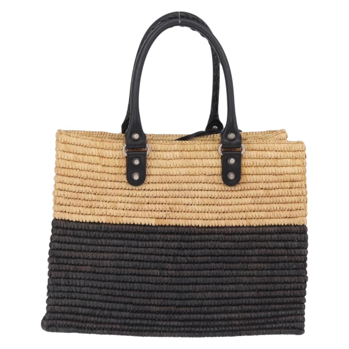 Balenciaga Hand Bag Raffia Beige Silver 339560 Auth 210621M