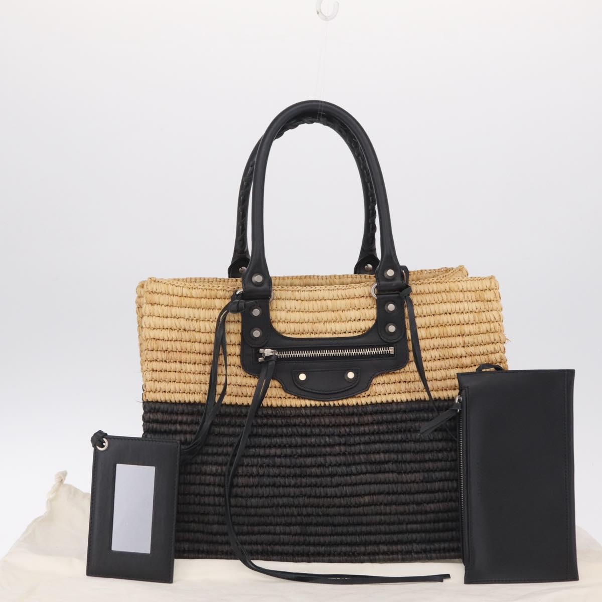 Balenciaga Hand Bag Raffia Beige Silver 339560 Auth 210621M