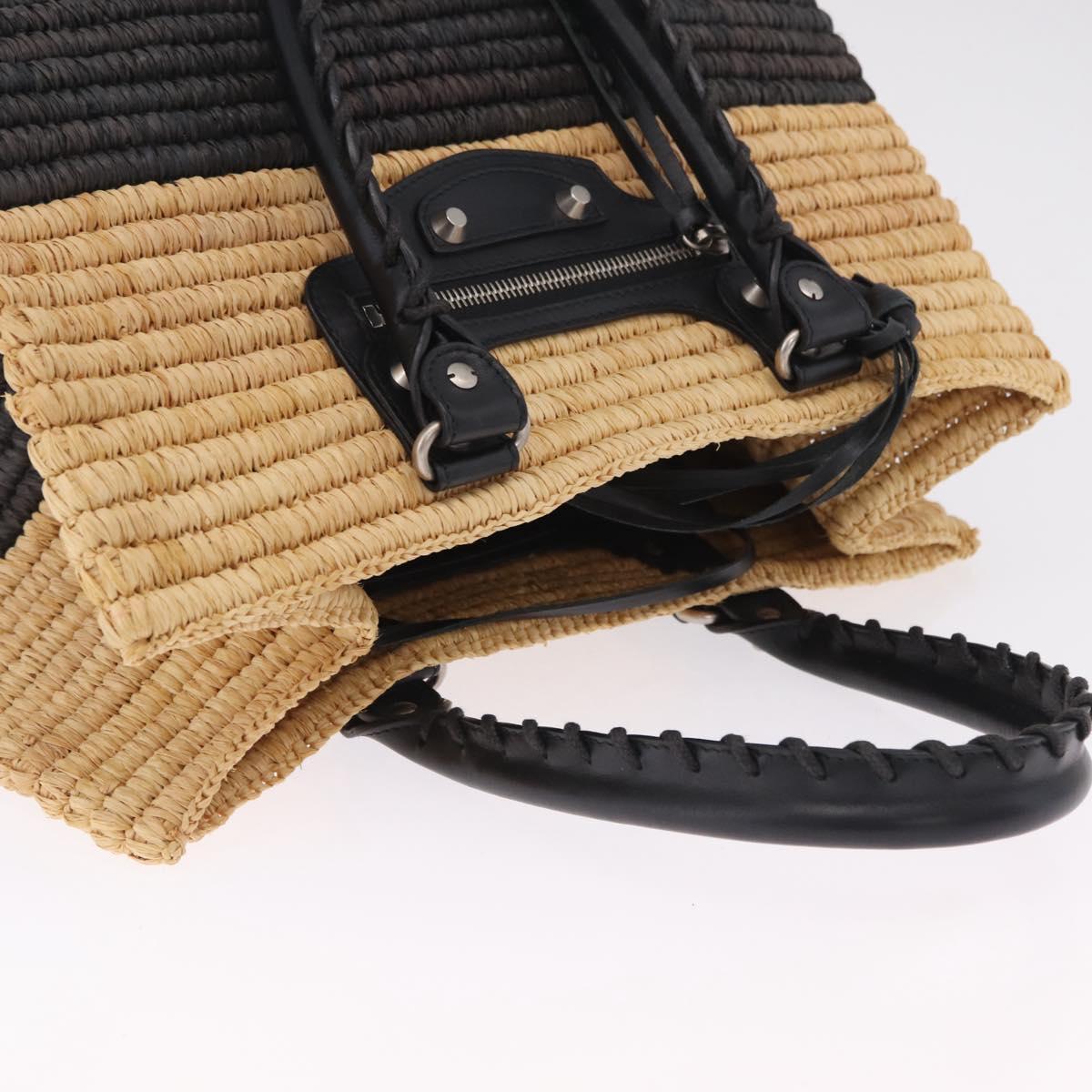 Balenciaga Hand Bag Raffia Beige Silver 339560 Auth 210621M