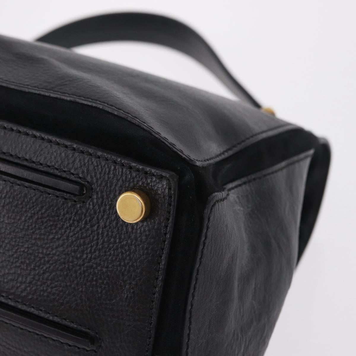 Saint Laurent Muse Two Hand Bag Leather Black Gold Auth 210627A