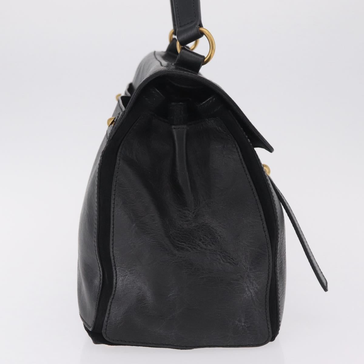 Saint Laurent Muse Two Hand Bag Leather Black Gold Auth 210627A