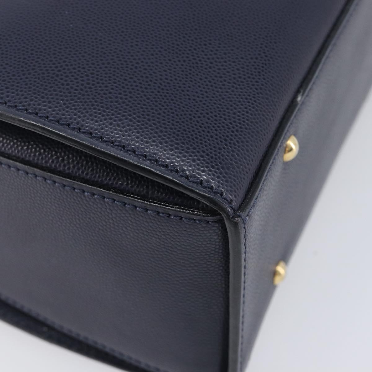 CELINE Hand Bag Leather Navy Gold Auth 210630