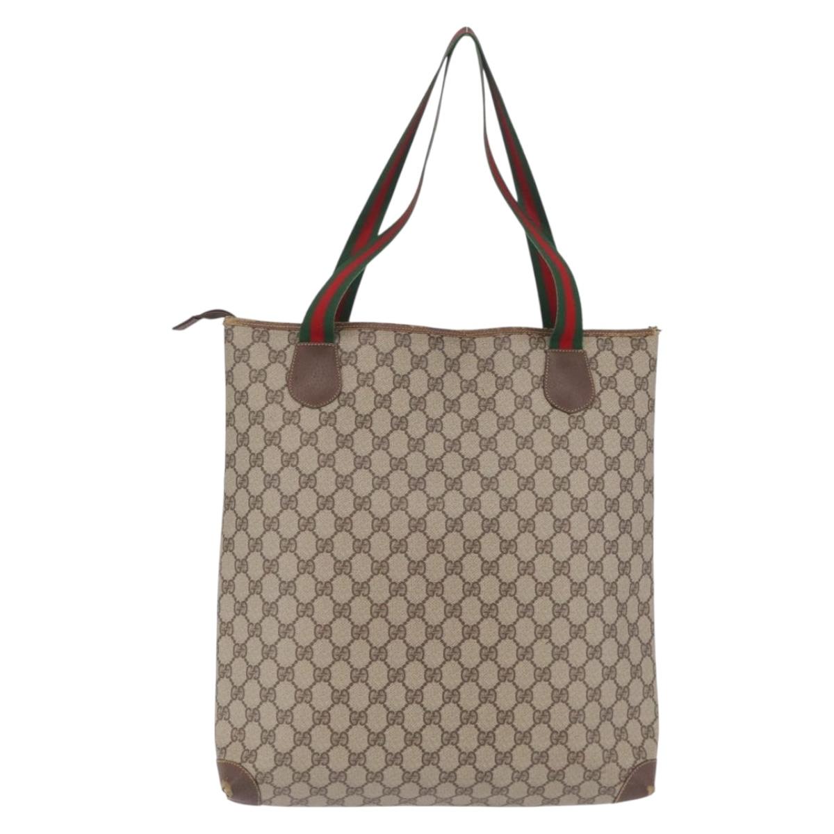 GUCCI GG Supreme Web Sherry Line Tote Bag PVC Beige Gold Auth 210632