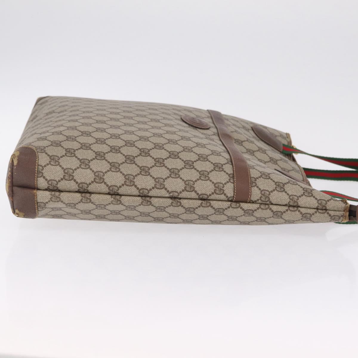 GUCCI GG Supreme Web Sherry Line Tote Bag PVC Beige Gold Auth 210632