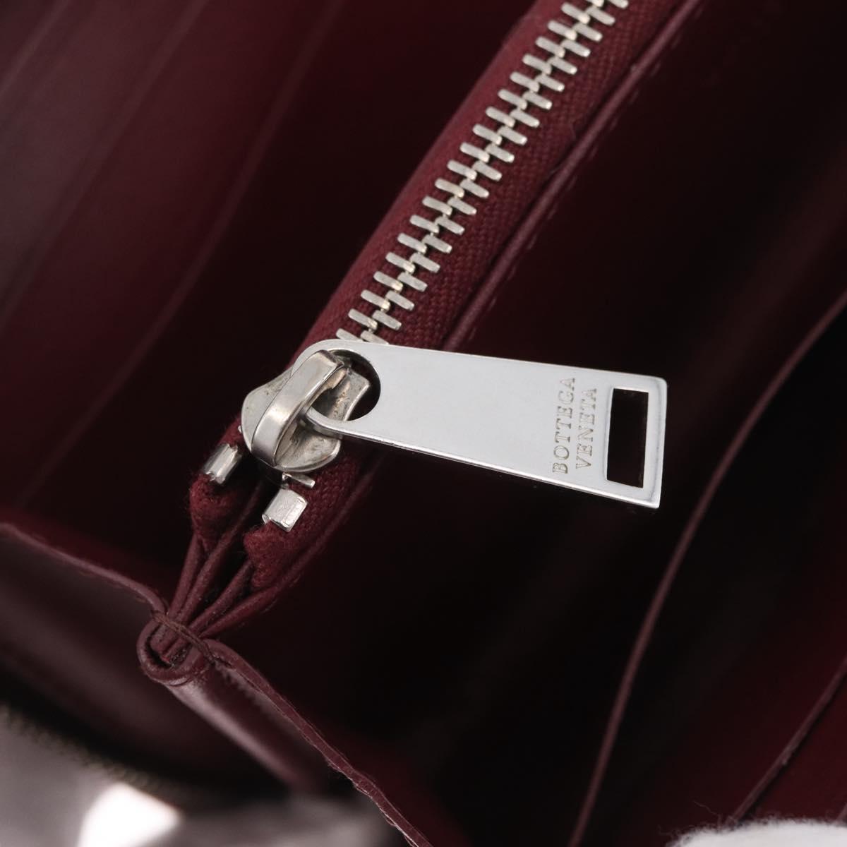 Bottega Veneta INTRECCIATO Long Wallet Leather Bordeaux Silver Auth 210636M