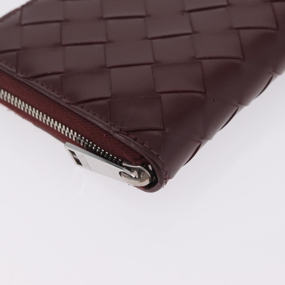 Bottega Veneta INTRECCIATO Long Wallet Leather Bordeaux Silver Auth 210636M